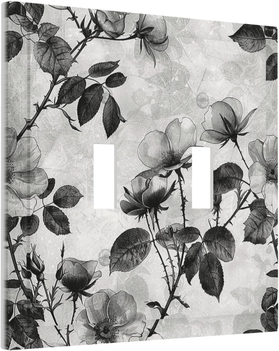 Decorative Switch Plates Black Breezy Watercolor Garden Floral 2 Gang Double Toggle Outlet Light Switch Cover Wall Plate Electrical Faceplate for Bedroom Home Decor