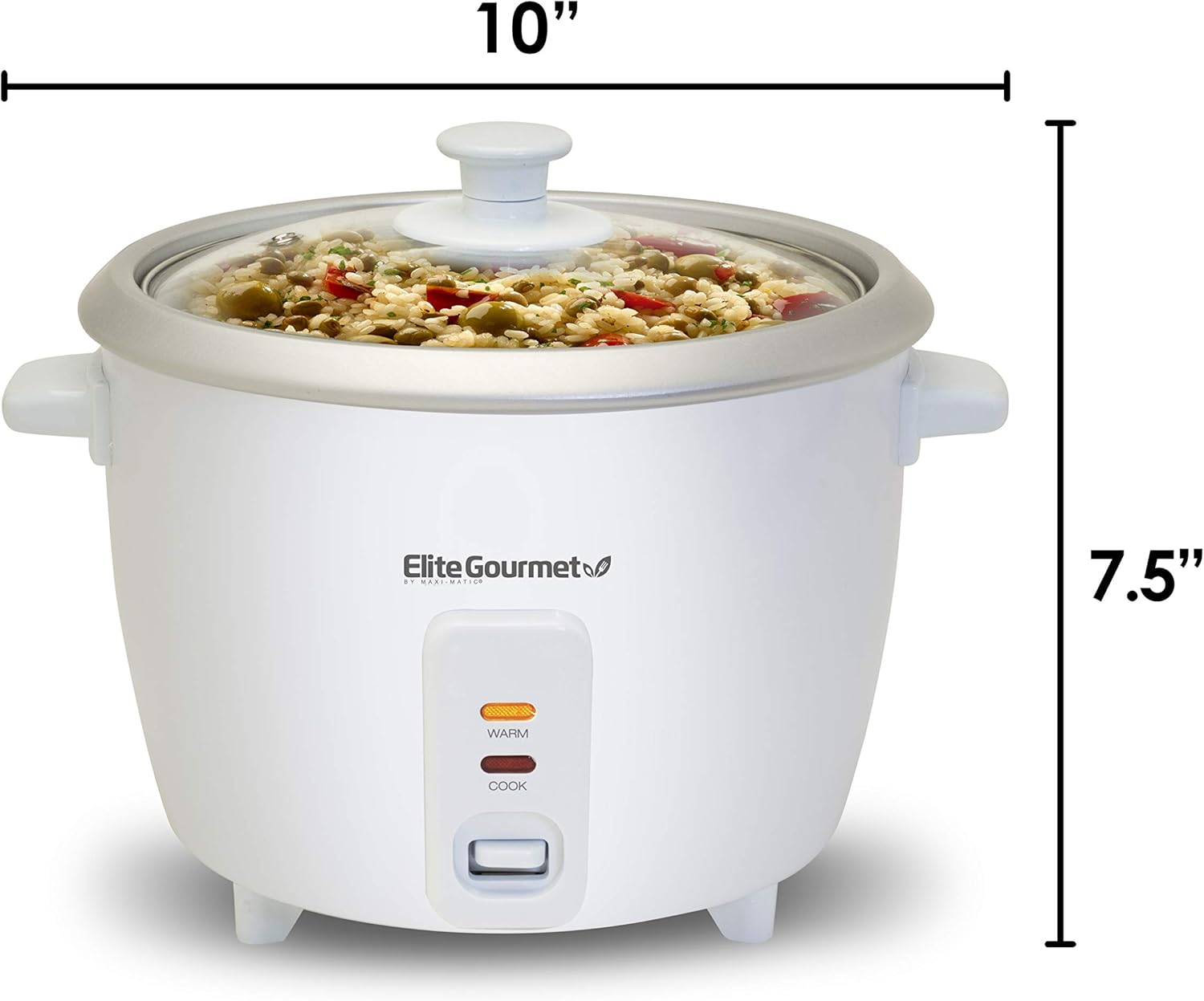 Elite Gourmet ERC-003X Electric Rice Cooker with Automatic Keep Warm Makes Soups, Stews, Grains, Hot Cereals, 6 Cups Cooked (3 Cups Uncooked), White