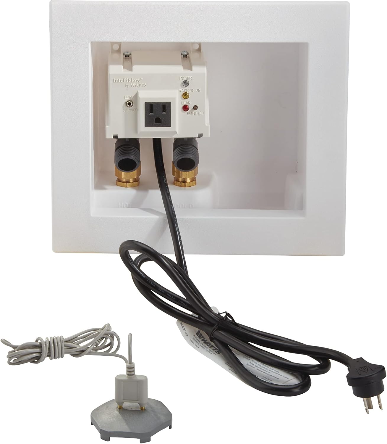 Watts A2C-SC-WB Series Intelliflow 1/2" Washing Machine Smart Water Shutoff Valve with Leak Sensor, Inlet Adapters, Wall Box, Automated Flood Detection with Real-Time Text and E-mail Alerts