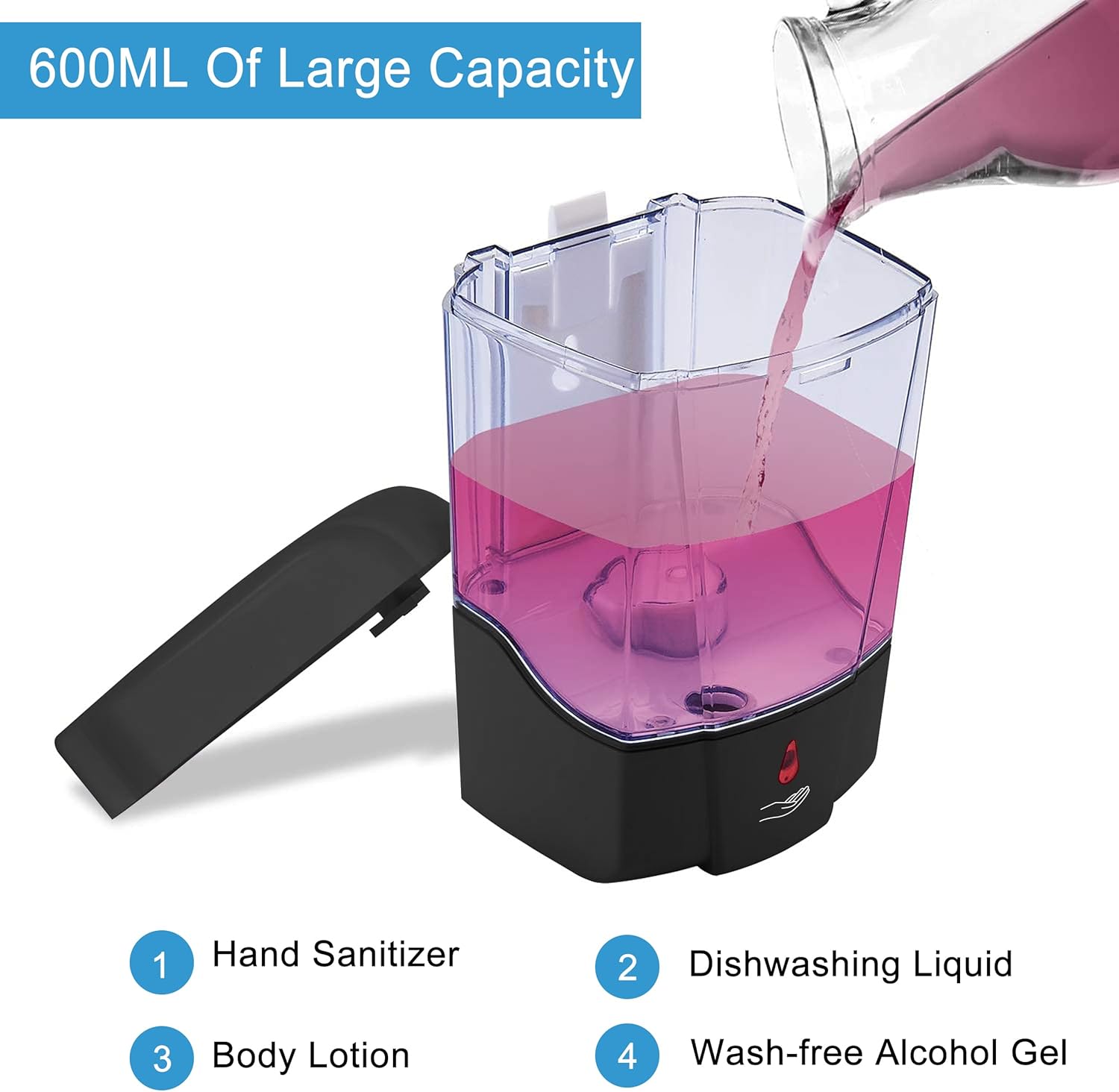 Automatic Sensor Soap Dispenser Wall Mount Black, Touchless Induction Hand Sanitizer Dispenser for Bathroom with Gel or Liquid, 20 Oz