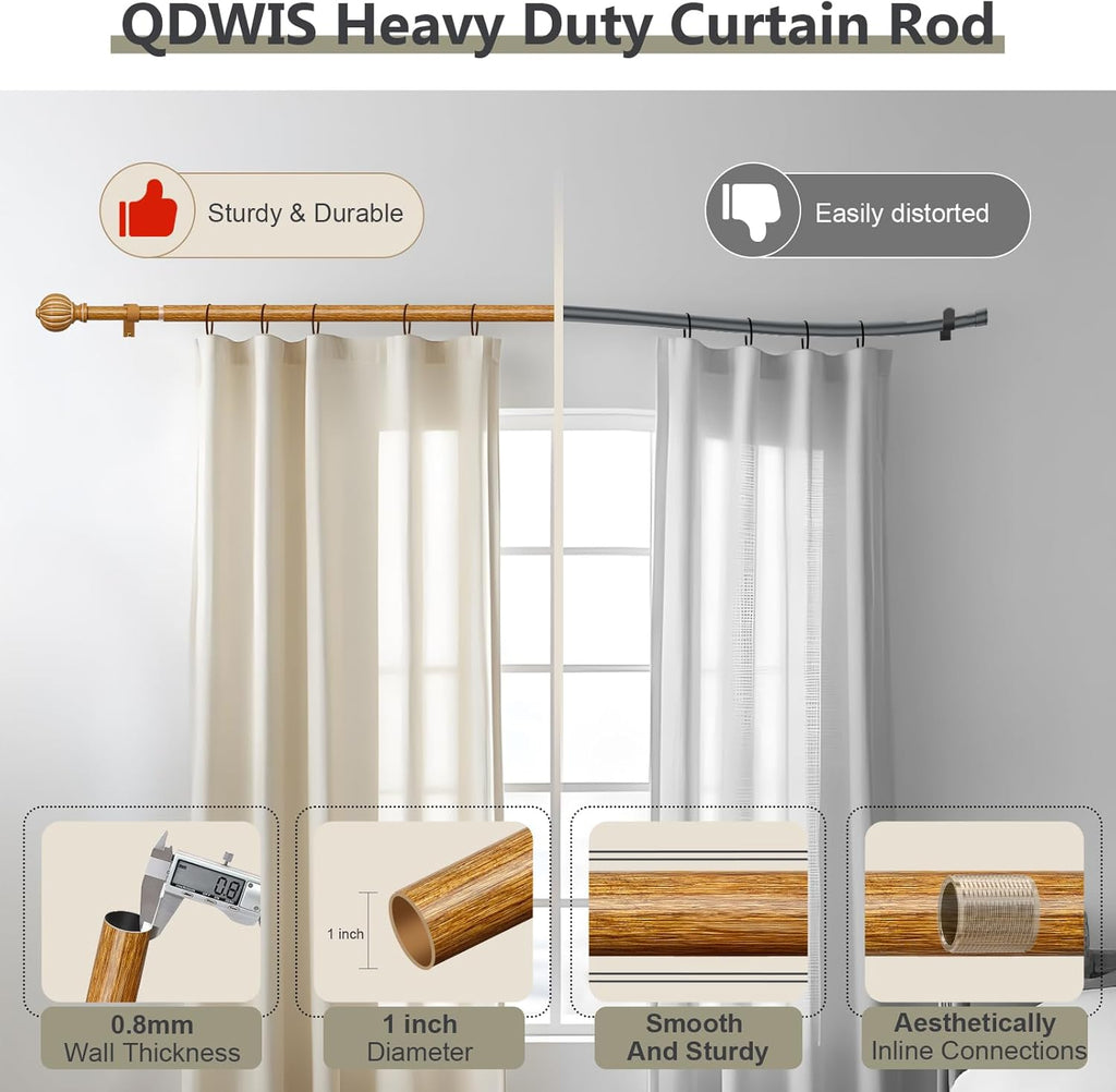 2 Pack Imitation Wood Curtain Rods for Windows 28 to 48 Inch, 1'' Adjustable Heavy Duty Decorative Drapery Rods with Classic Finials, Dark Imitation Wood Window Curtain Pole, Size 18-45''
