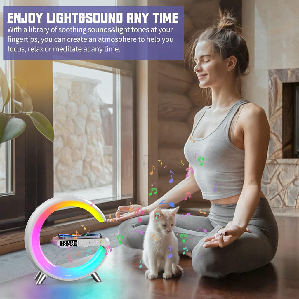 2026 New Smart Table Lamp with 4-in-1 Wireless Charger, Bluetooth Speaker, Alarm Clock, Night Light, App Control, for Bedroom, Office, Home Decor