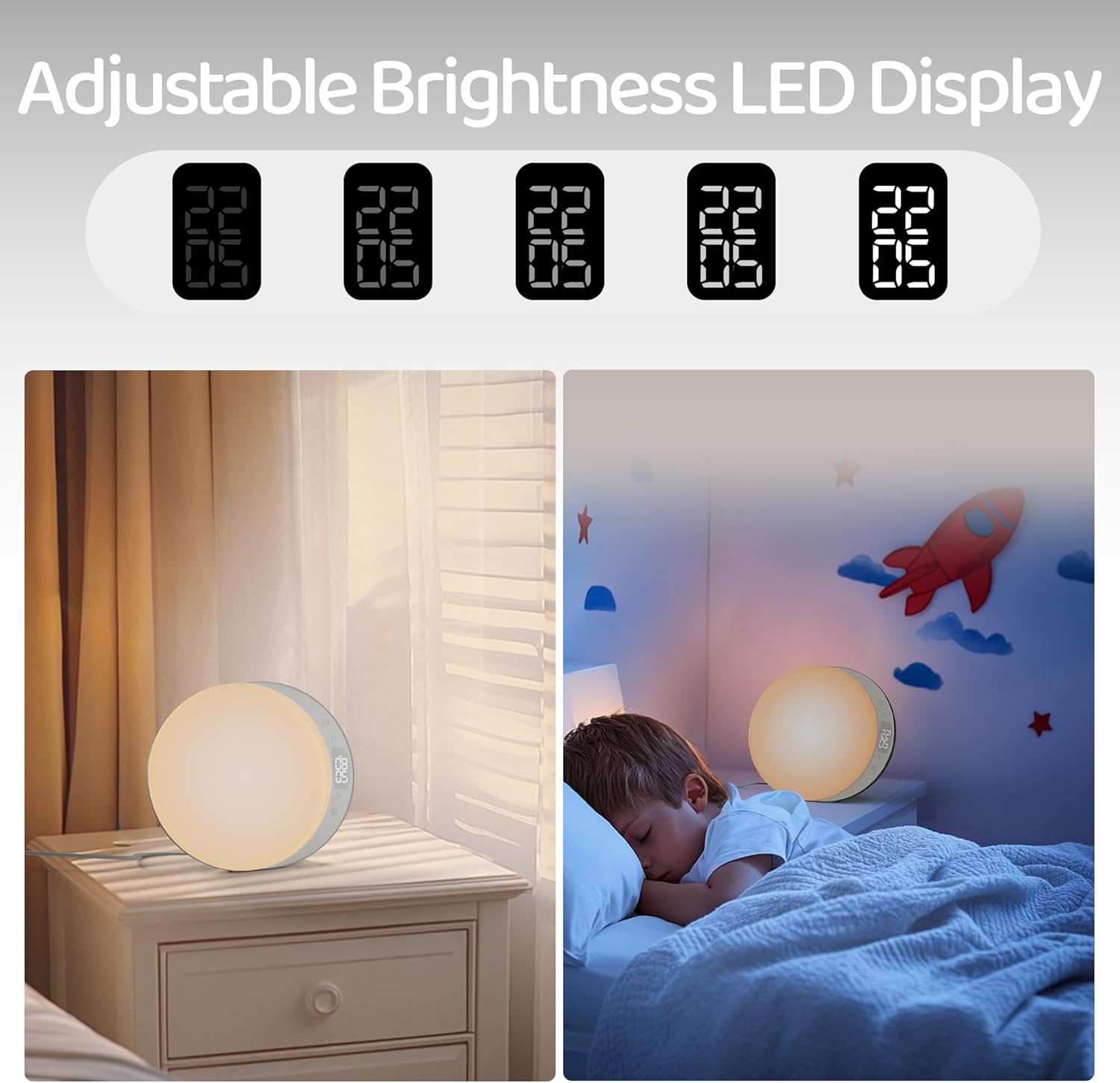 ANTDALIS Sunrise Alarm Clock for Heavy Sleepers Adults, Wake Up Light Dimmable Night Light for Kids Teens Bedroom Home Decor Girls Boys Women Gifts, 20 Color and Touch Control, Snooze, White