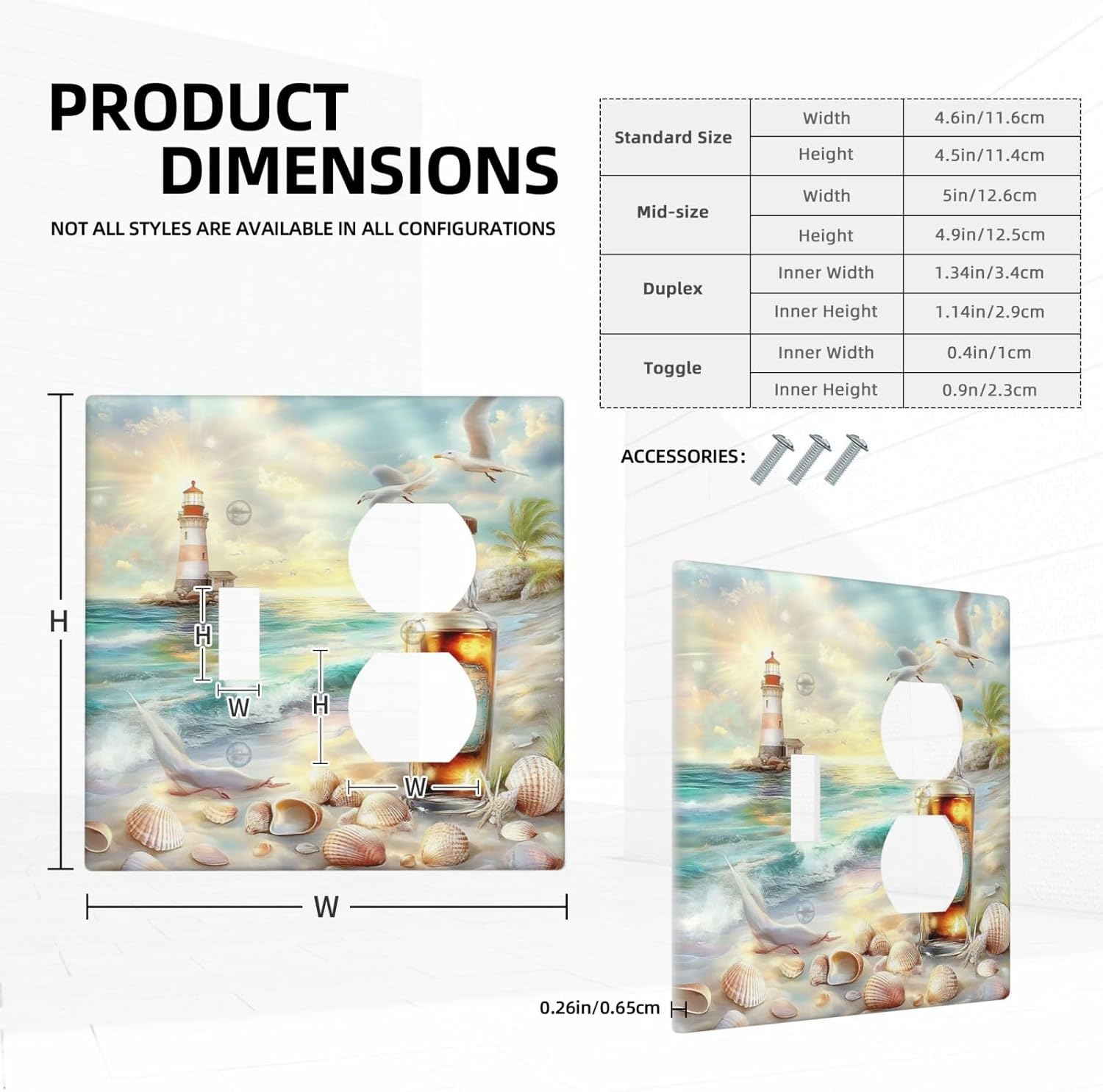 Wallplates Beach Ocean Lighthouse Seashells 1 Toggle 1 Duplex Switch Plate Electrical Gfci Faceplate Decorative Light Switch Covers For Bed Room Living Room Decor