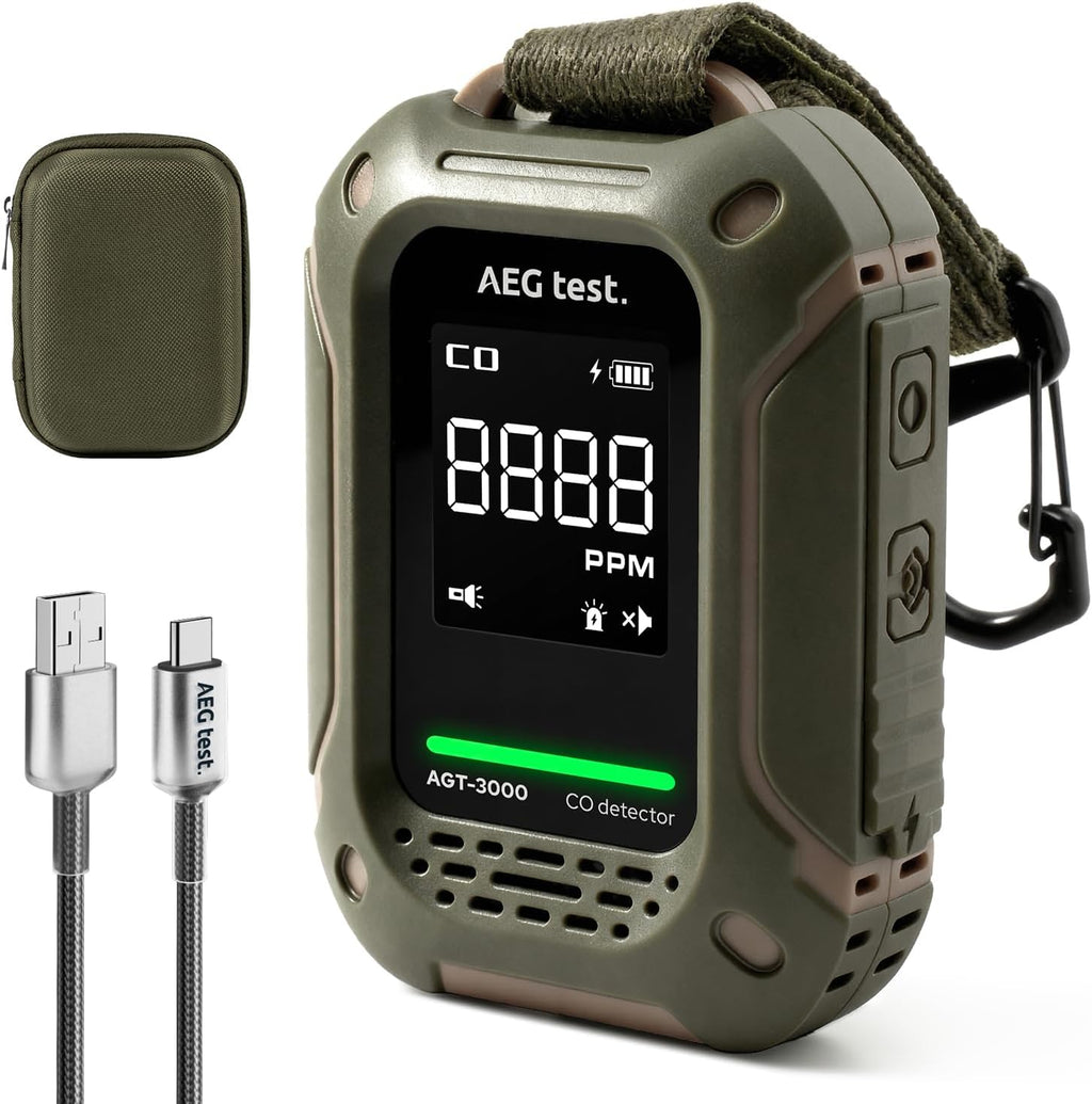 AGT-3000 Portable Carbon Monoxide Detector, 240H Standby, Upgraded CO Sensor for Travel, Rechargeable CO Detector with Audible & Visual Alerts, CO Meter for Camping, 0-1000ppm