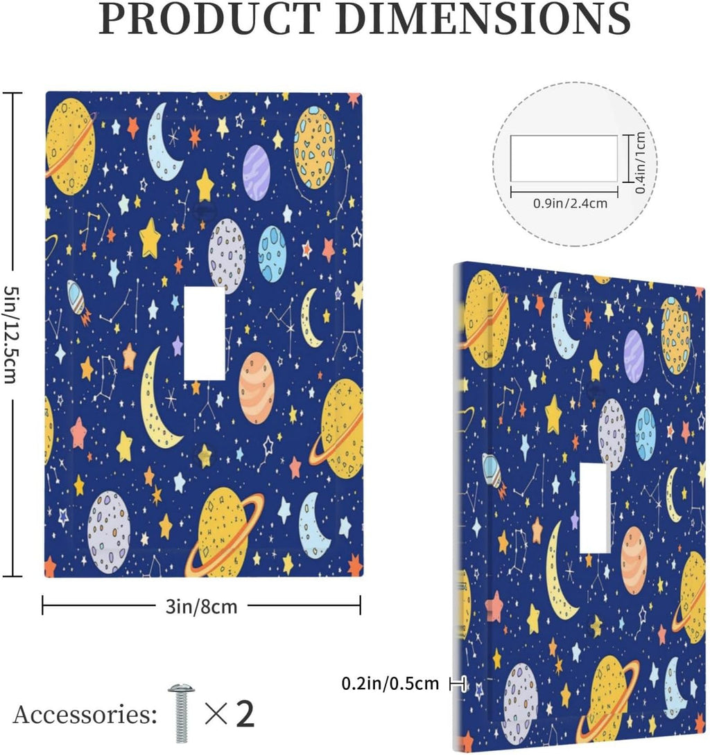 Stars Starry Night Sun Moon Planet Constellations Decorative Light Switch Cover 1 Gang Single Toggle Decorator Outlet Wall Plate Device Electrical Faceplate Switchplates for Bedroom Bathroom