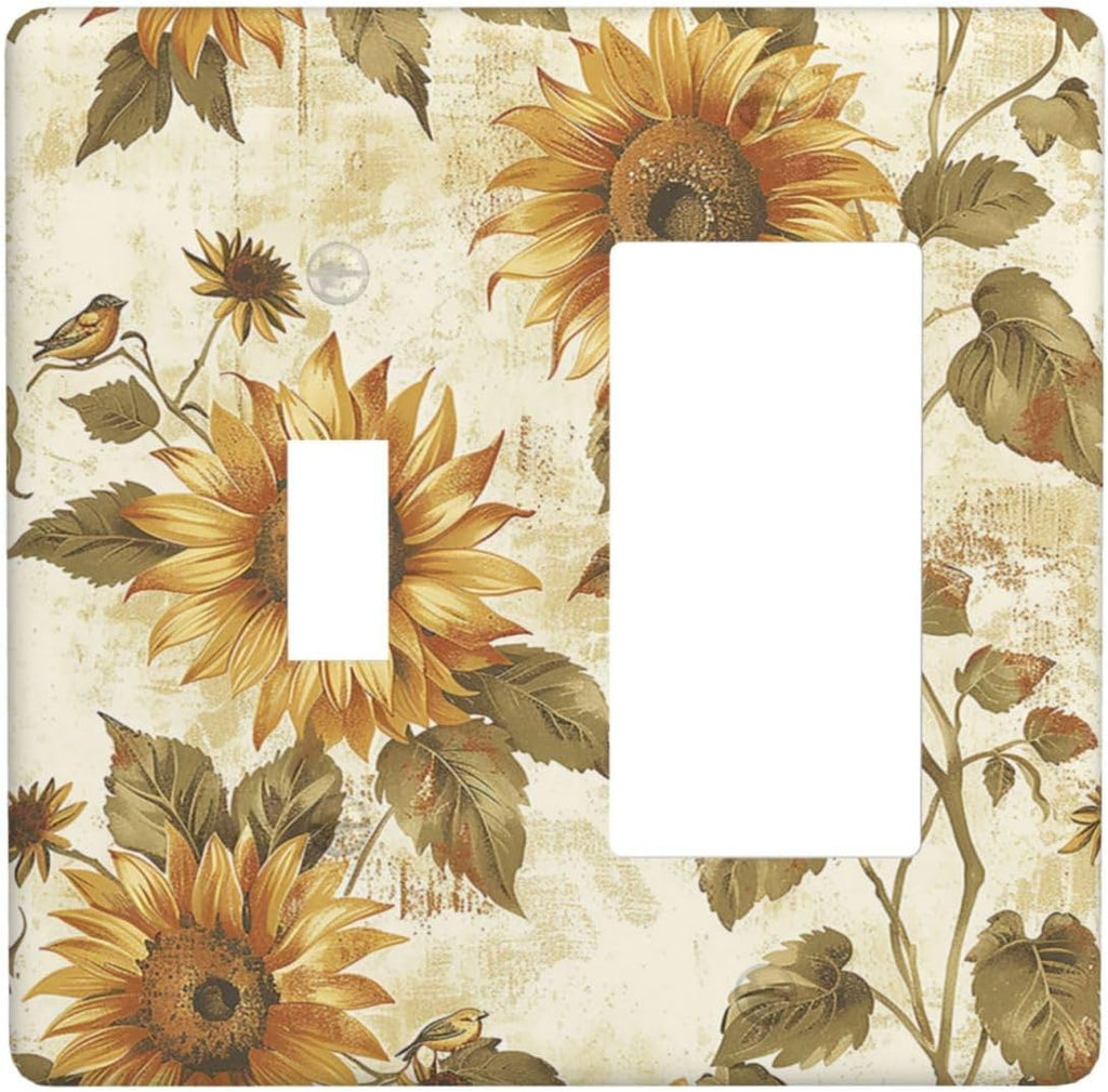 Outlet Covers Rustic Sunflower Floral Pattern 1 Toggle 1 Rocker Combination Decorative Wall Plate Electrical Switch Plates Light Switch Cover Plate for Bedroom Cabin Decor