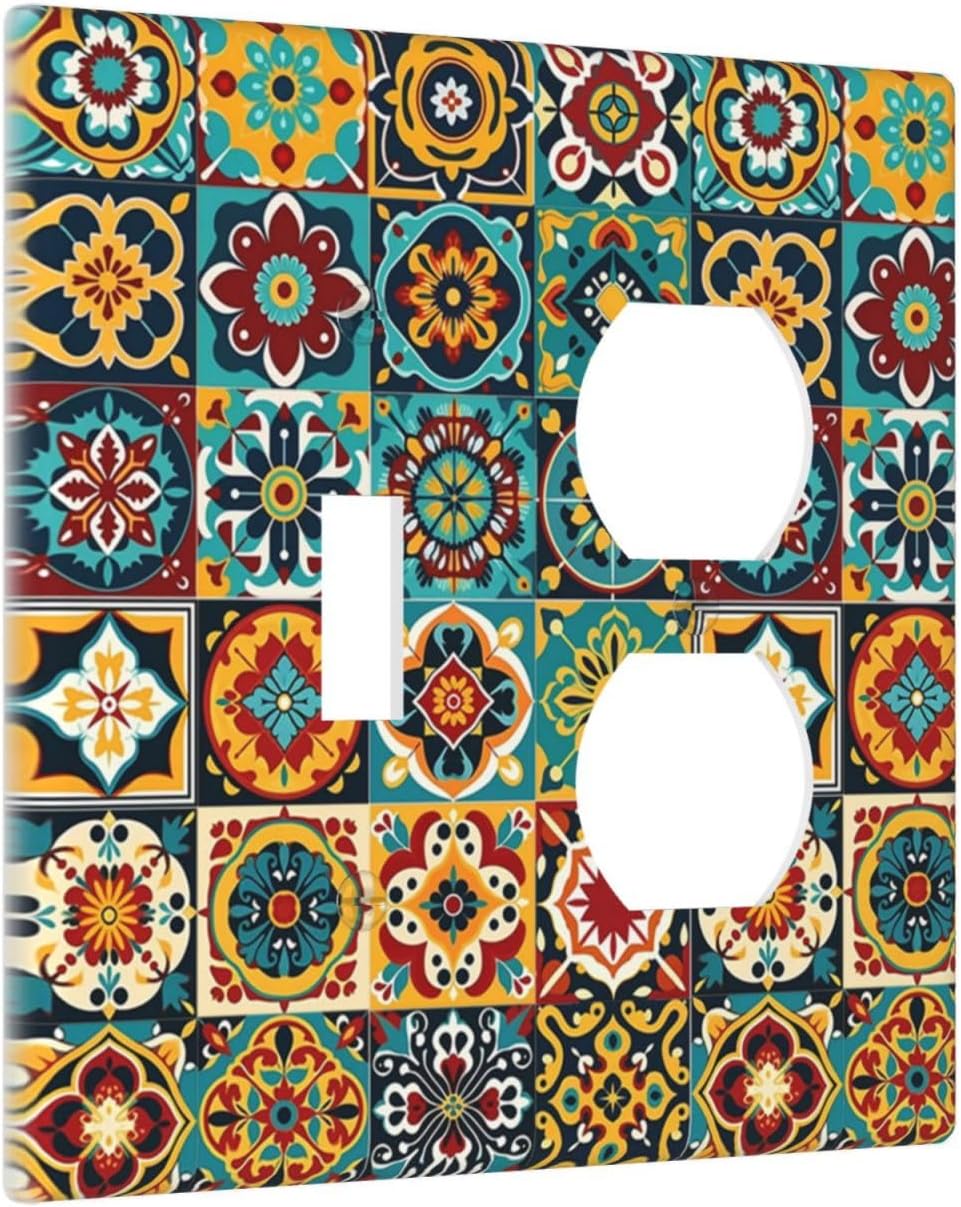 Wallplates Mexican Talavera Colorful Mosaic Tiles 1 Toggle 1 Duplex Switch Plate Electrical Gfci Faceplate Decorative Light Switch Covers For Bathroom Kitchen Decor
