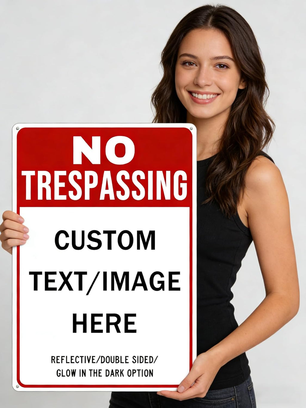 Custom No Trespassing Sign, Glow in the Dark/Reflective Option, 22''x16'' Personalized Large Aluminum Warning Signs, Customize for Business, Yard, Garden, School, Driveway, Outdoor