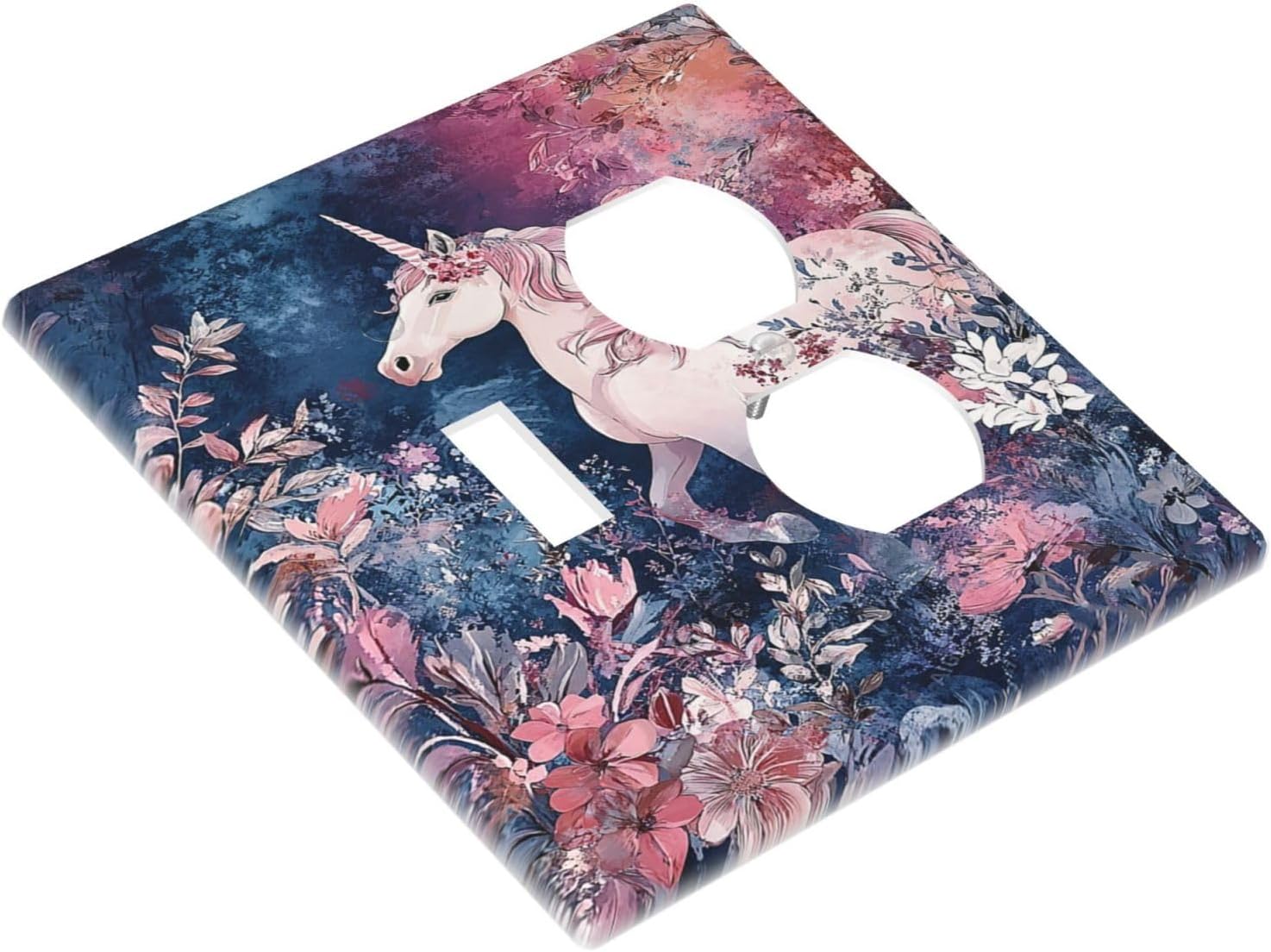 Outlet Covers Fantastic Pink Unicorn Wildflower Forest 1 Toggle 1 Duplex Switch Plate Covers Electrical Light Switch Cover Plate Decorative Wall Plate Socket Cover for Bedroom Kids room Decor
