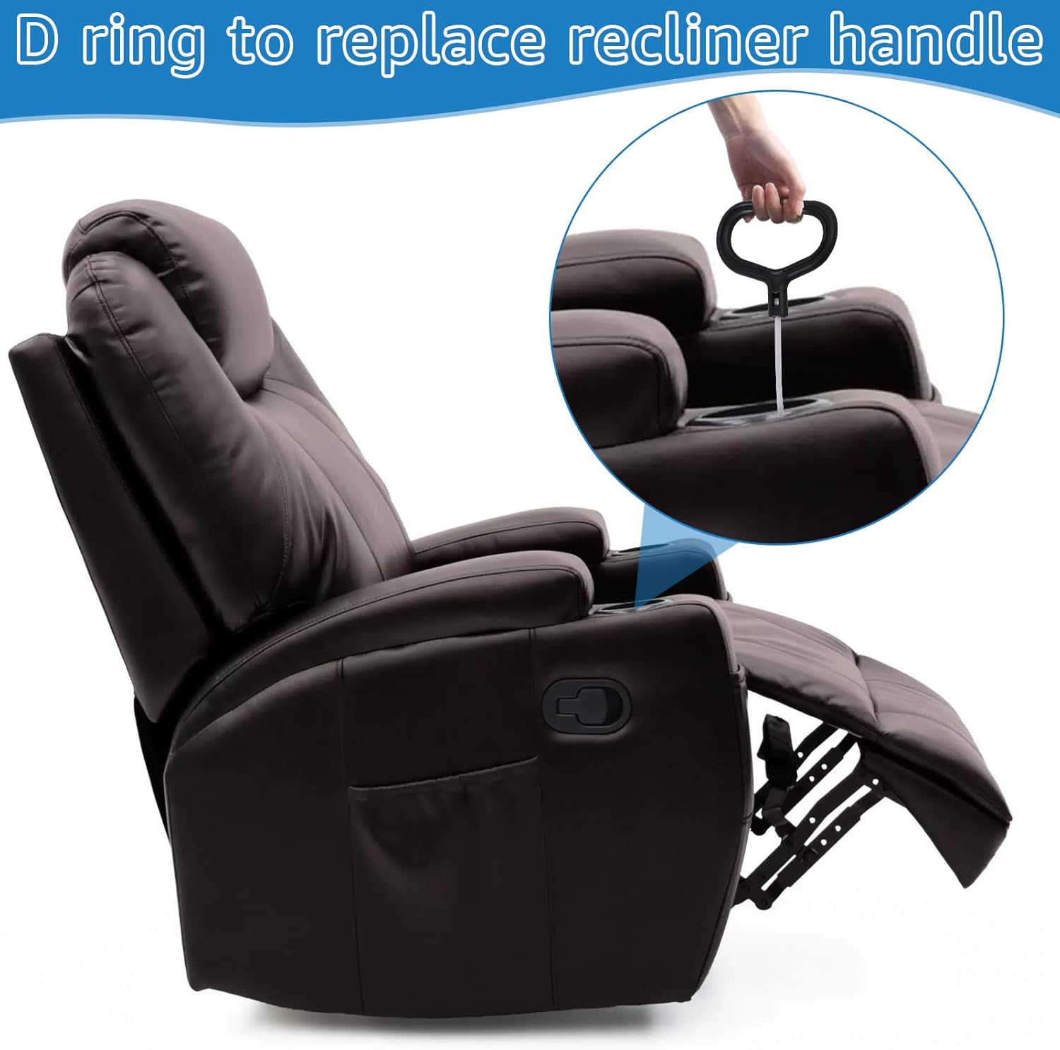 Recliner D Ring Handle Replacement for Recliner Adjustment and Maintenance Lazy Boy, Lazy boy Handle Cable, Release Cable Couch, with 3-inch Exposed Steel Wire O-end 2 Pack
