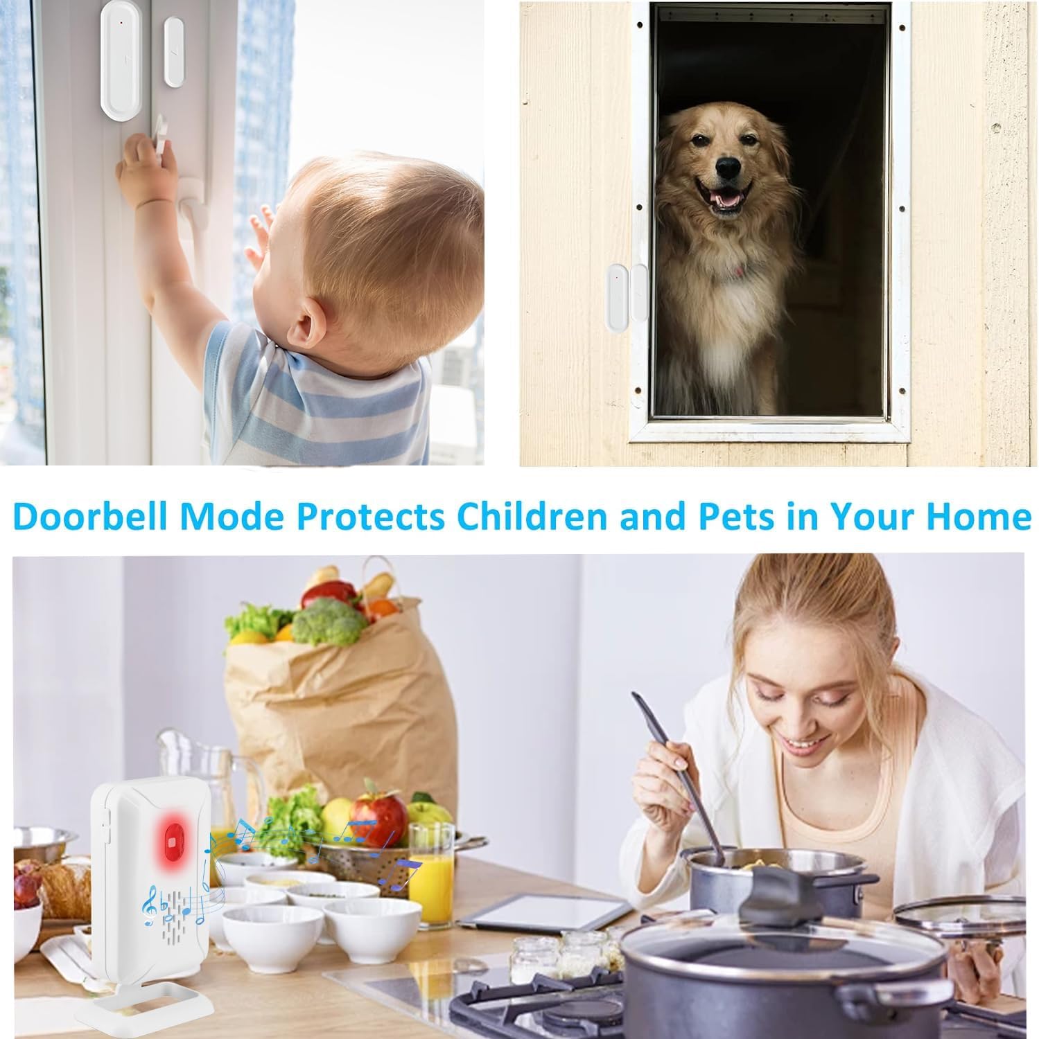 GREENCYCLE Door Open Alarm with Portable Receiver,Wireless Battery Operated Door Alarm,Wireless Door Chime,600ft Range,36 Chimes,4 Adjustable Volume Mute Mode,for Home/Office/Store(1Receiver+2Sensors)