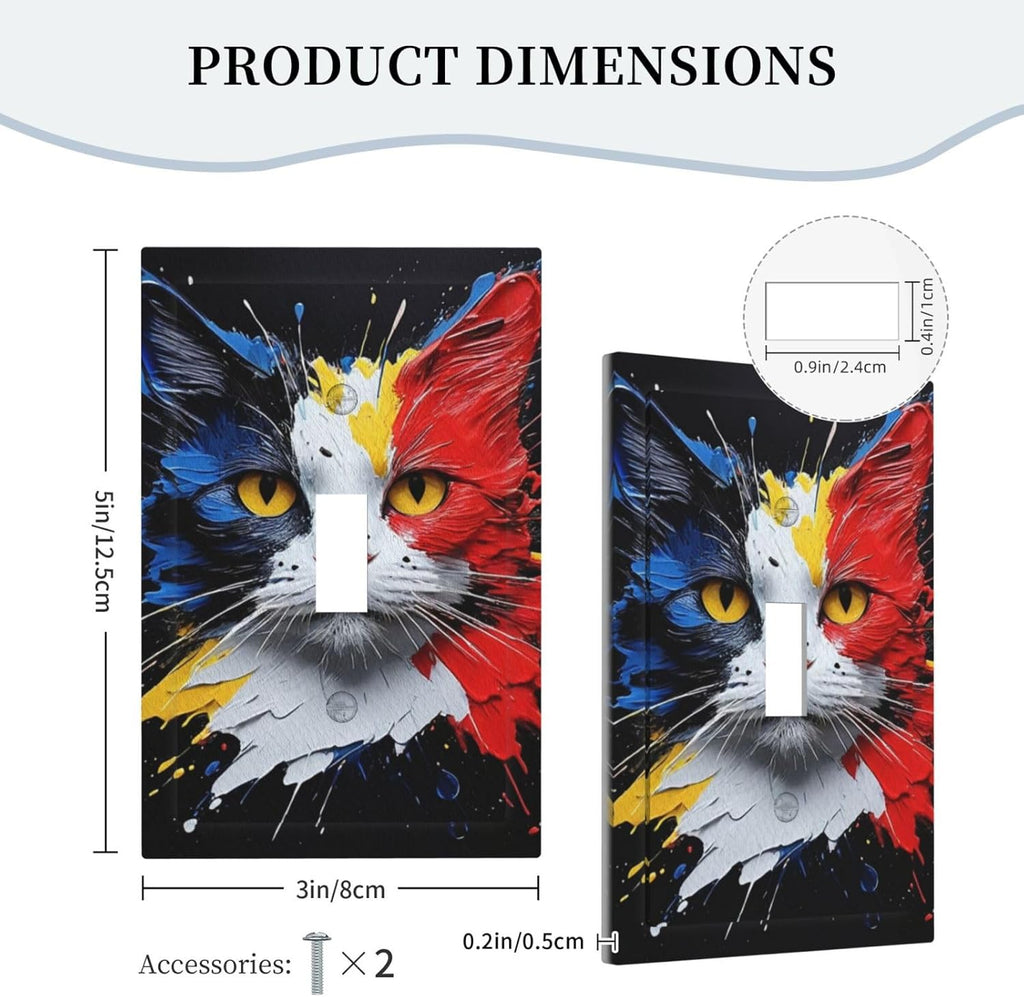 Decorative Light Switch Cover Plate Colorful Doodle Cute Funny Black Red White Cat 1 Gang Wall Plate Oversized Single Toggle Wall Cover Plate Jumbo Switchplate Faceplate
