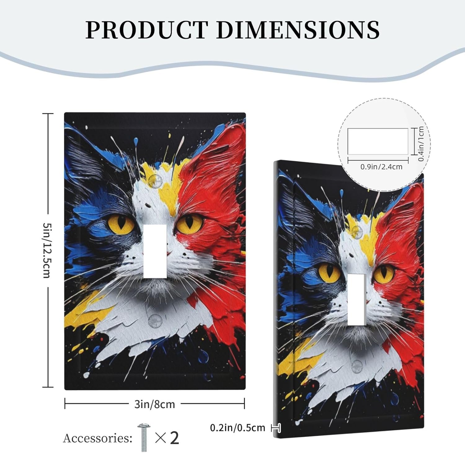 Decorative Light Switch Cover Plate Colorful Doodle Cute Funny Black Red White Cat 1 Gang Wall Plate Oversized Single Toggle Wall Cover Plate Jumbo Switchplate Faceplate