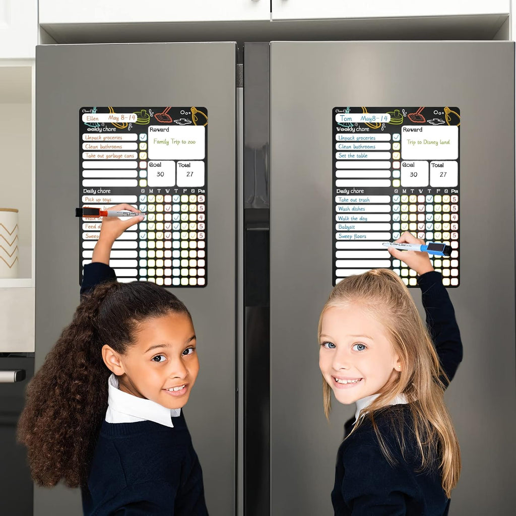 CLEVER CLEAN Magnetic Dry Erase Chore Chart - 8.5"x12" Behavior Responsibility Chore Board for Kids, Teenagers, Adults - 6 Extra Fine Point Markers Included - Shipped Flat