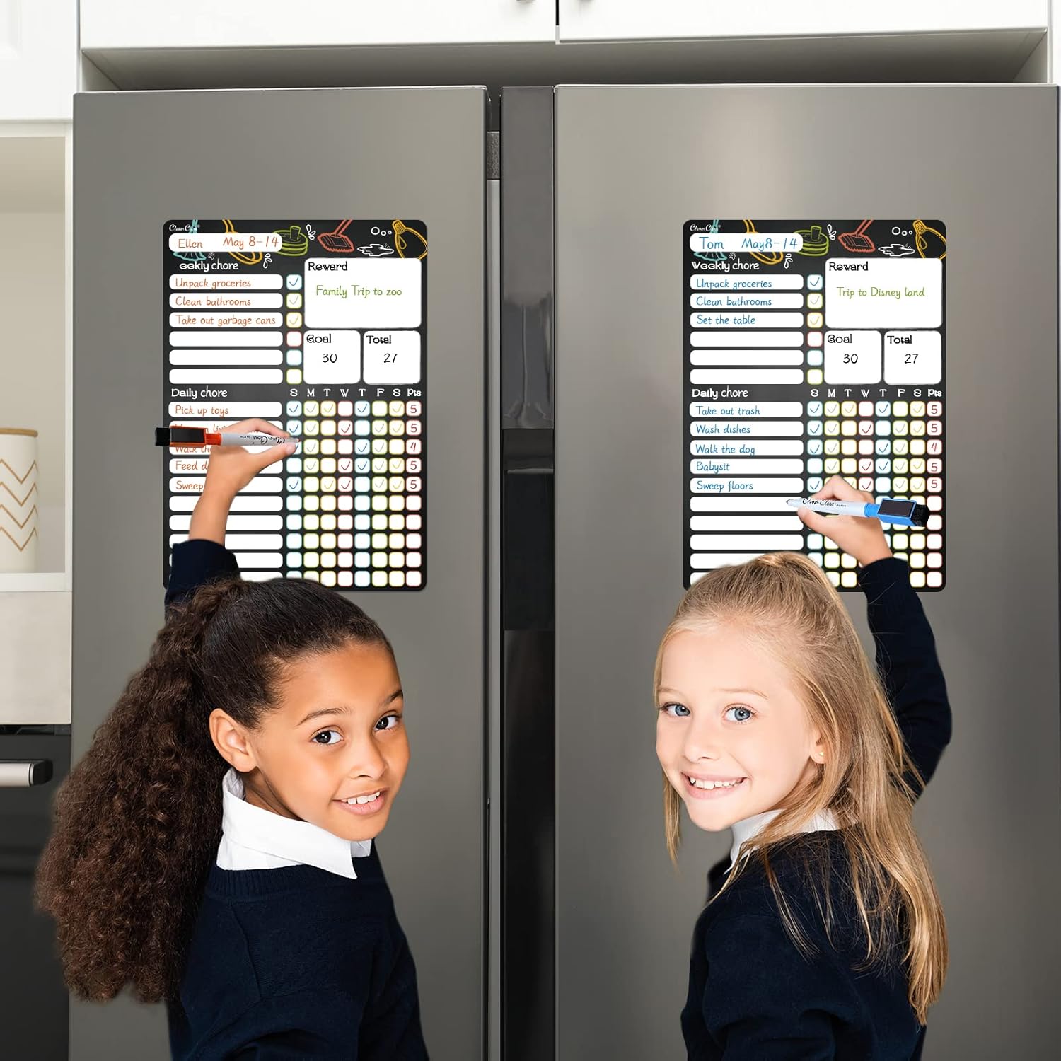 CLEVER CLEAN Magnetic Dry Erase Chore Chart - 8.5"x12" Behavior Responsibility Chore Board for Kids, Teenagers, Adults - 6 Extra Fine Point Markers Included - Shipped Flat