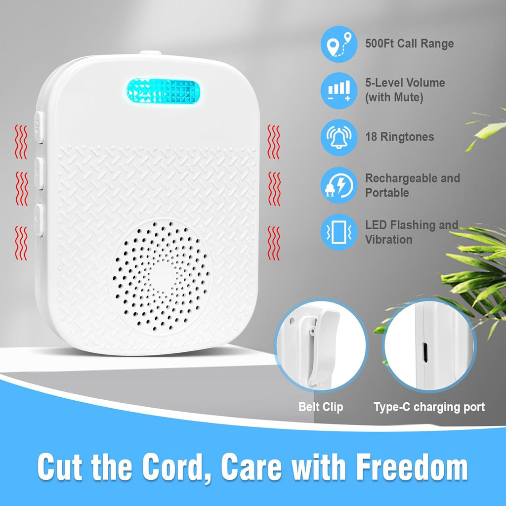 Daytech Caregiver Pager Call Bell for Elderly at Home Fall Detection for Seniors/Patient/Disabled 300+ Feet 1 Portable/Vibration Receiver & 2 Alert Call Button