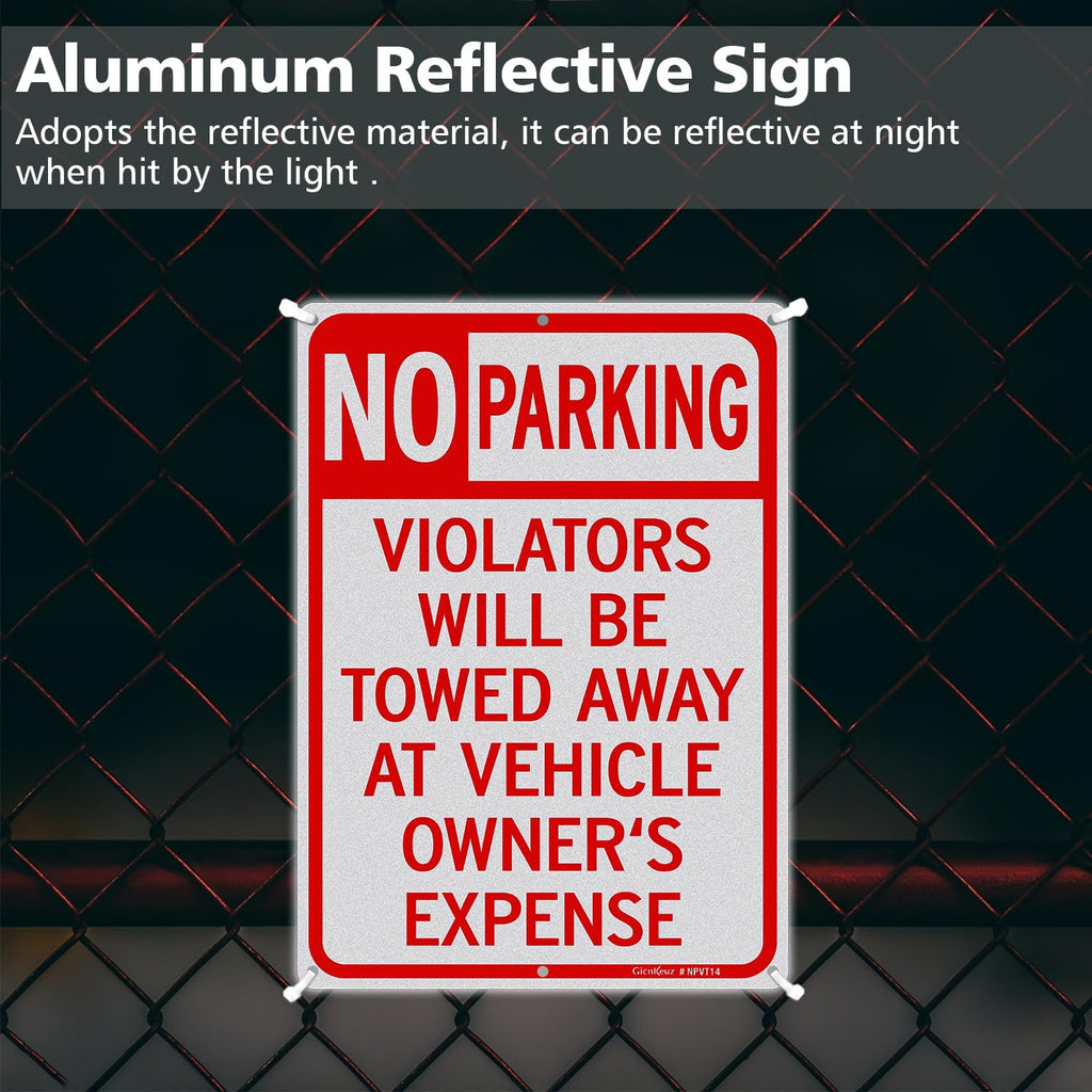 GicnKeuz Large No Parking Signs,14x10 Inches Violators Will Be Towed Away at Vehicle Owner's Expense Signs, Reflective Aluminum, Fade Resistant,Indoor or Outdoor Use (2-Pack)