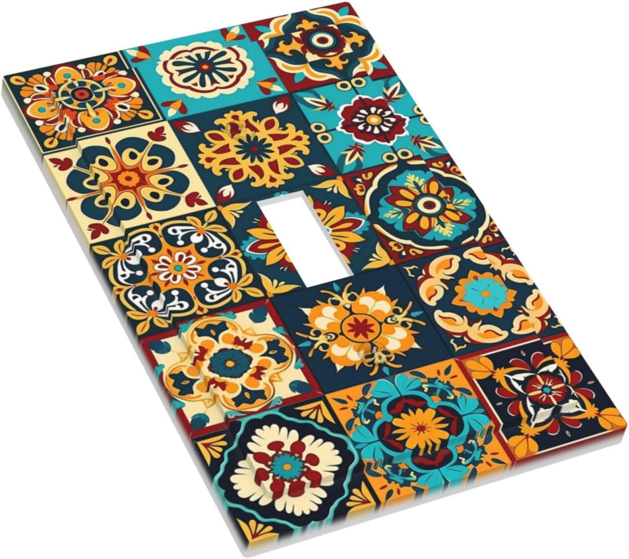 Mexican Talavera Ceramic Tile Moroccan Boho Decorative Light Switch Cover 1 Gang Single Toggle Device Electrical Faceplate Switchplates Decorator Outlet Wall Plate for Bathroom Kitchen Decor
