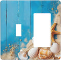 Outlet Covers Blue Wood Grain Beach Shell Starfish 1 Toggle 1 Rocker Combination Decorative Wall Plate Electrical Switch Plates Light Switch Cover Plate for Bathroom Farmhouse Decor