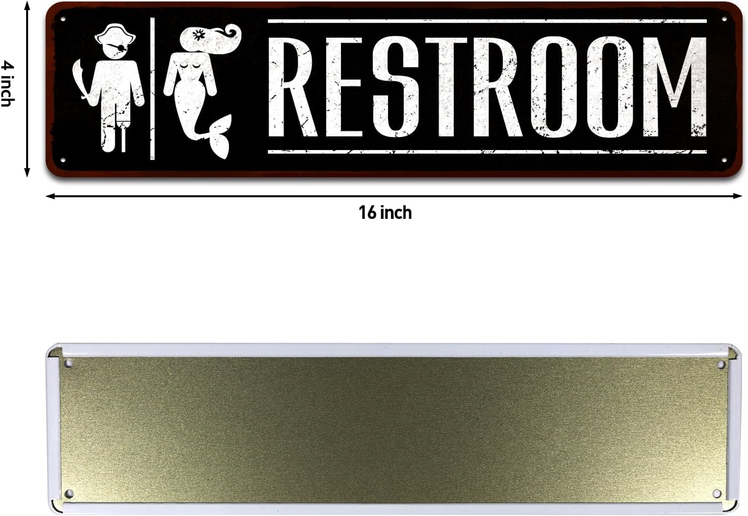 Funny Mermaid Pirate Vintage Restroom Door Sign Bathroom Decor Use for Nautical, Mermaid, Pirate, Beach, Ship Themed Wall Decor, 4" by 16"