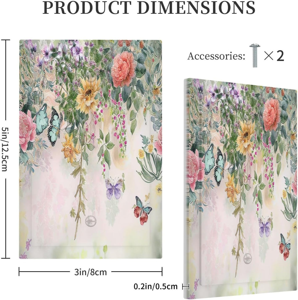 Rustic Floral Watercolor Flower Blossom Butterfly 1-Gang No Device Blank Wallplate Electrical Light Switch Covers Decorative Receptacle Face Plate Cover for Bathroom 5 X 3 IN
