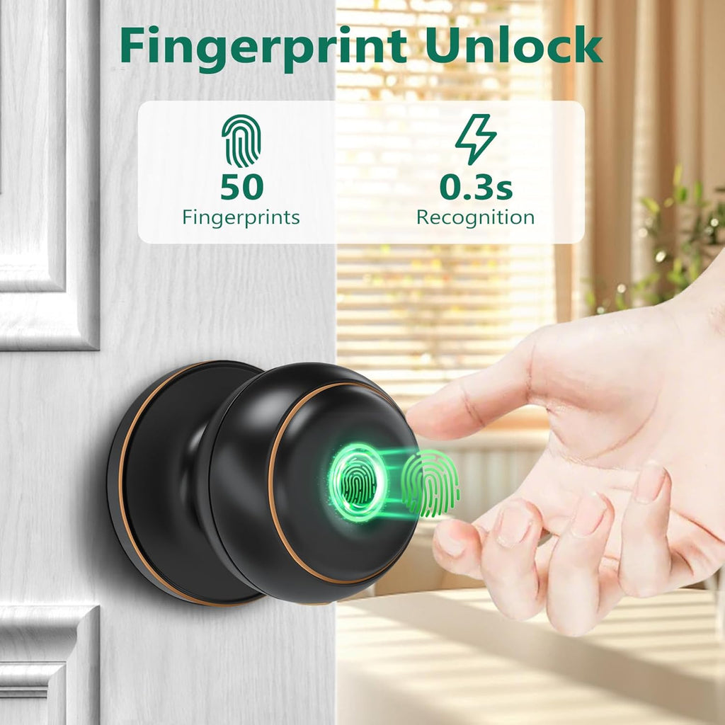 GeekTale Fingerprint Door Lock, Smart Lock with App, Biometric Door Lock, Thumbprint Door Knob, Smart Fingerprint Door Knob for Bedroom, Office, Apartment