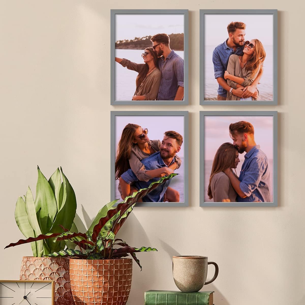 Renditions Gallery Set of 4, 11X14 Custom Photo Prints with Real Wood Picture Frames. Create Personalized Photos with Peel & Stick Photo Frames. Gray Frame