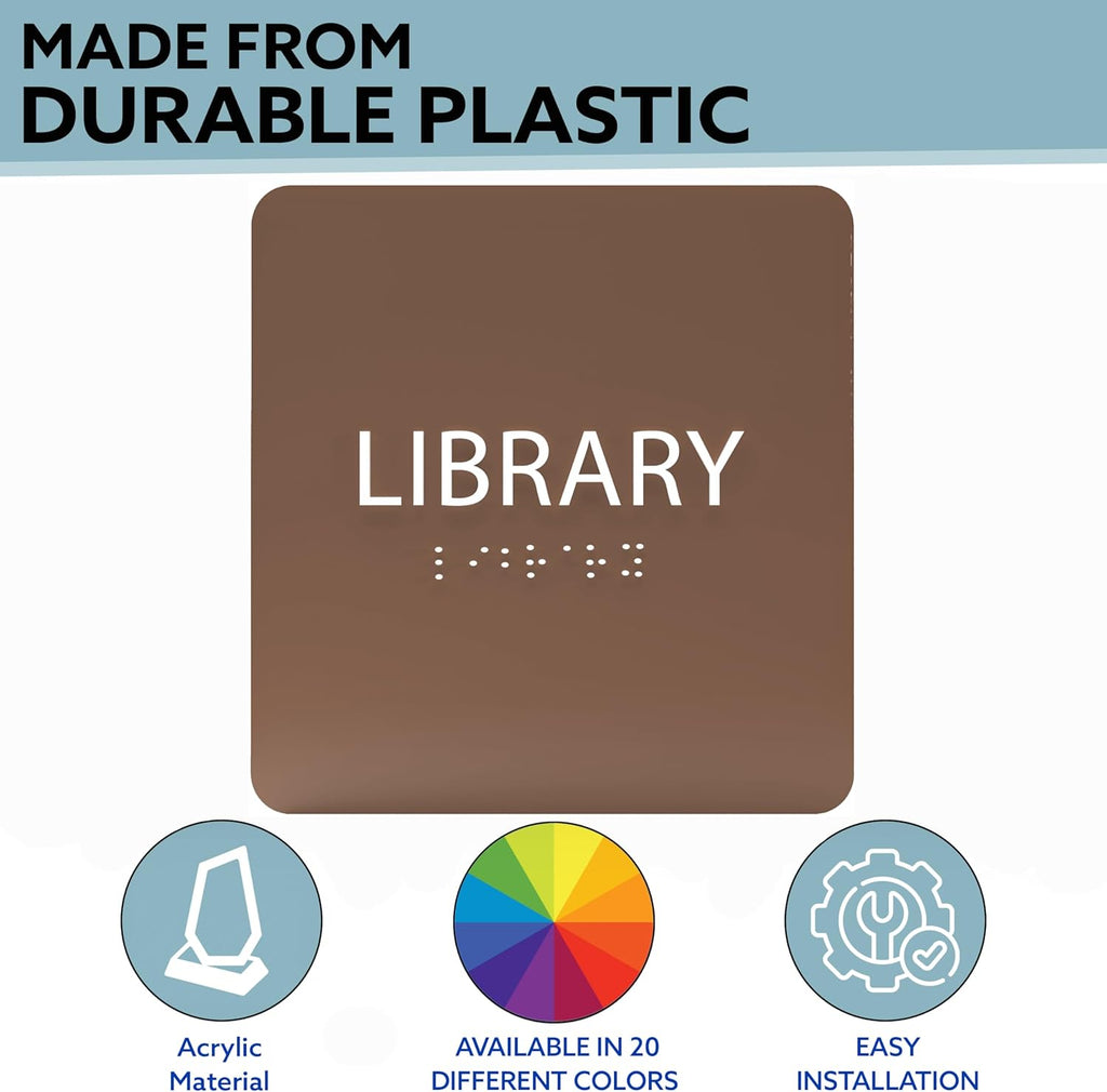6" X6" Library Sign - ADA Compliant Tactile Graphics Grade 2 Braille Text Acrylic Wall Sign - Quiet zone, Information Convey, Group Study Room Door Signs for Office, School, Home