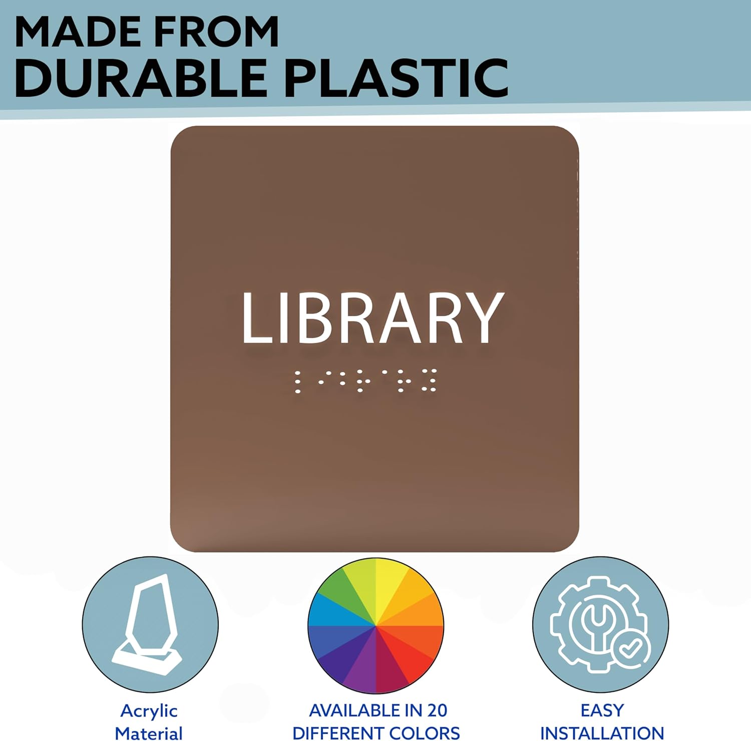 6" X6" Library Sign - ADA Compliant Tactile Graphics Grade 2 Braille Text Acrylic Wall Sign - Quiet zone, Information Convey, Group Study Room Door Signs for Office, School, Home