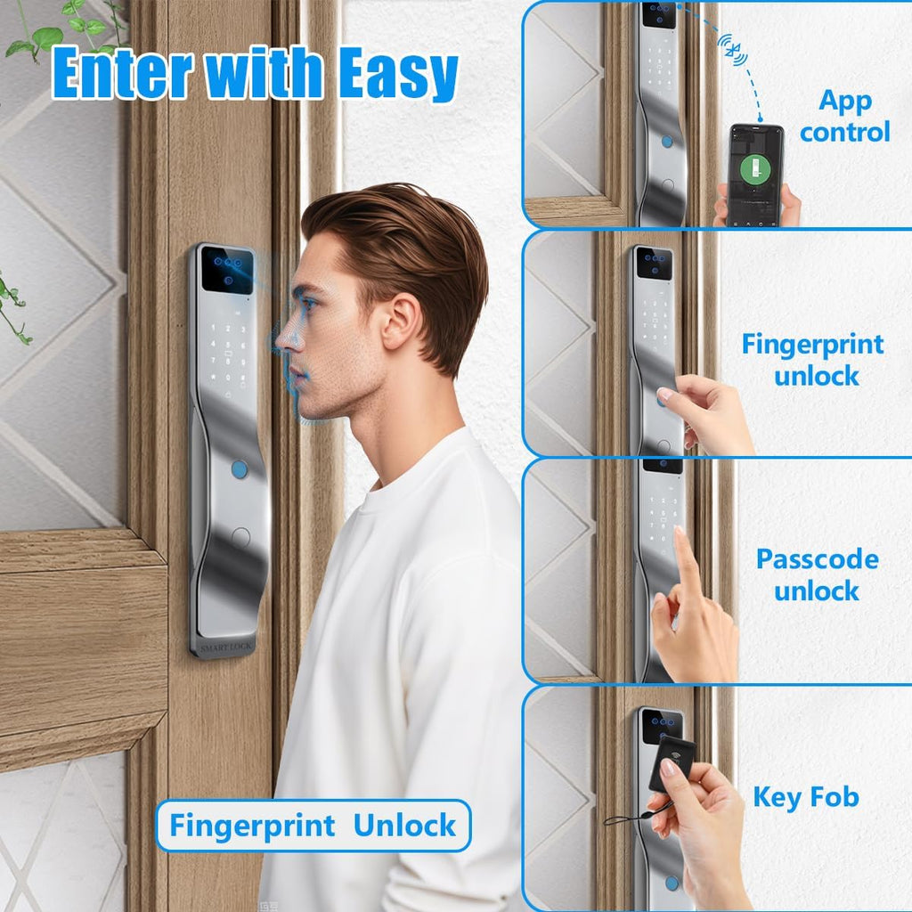 Sophies Smart Door Lock with Camera, Wi-Fi Smart Locks Fully Automatic 3D Face Recognition Smart Biometrics Fingerprint Door Lock Tuya Remote Control NFC Password with Doorbell