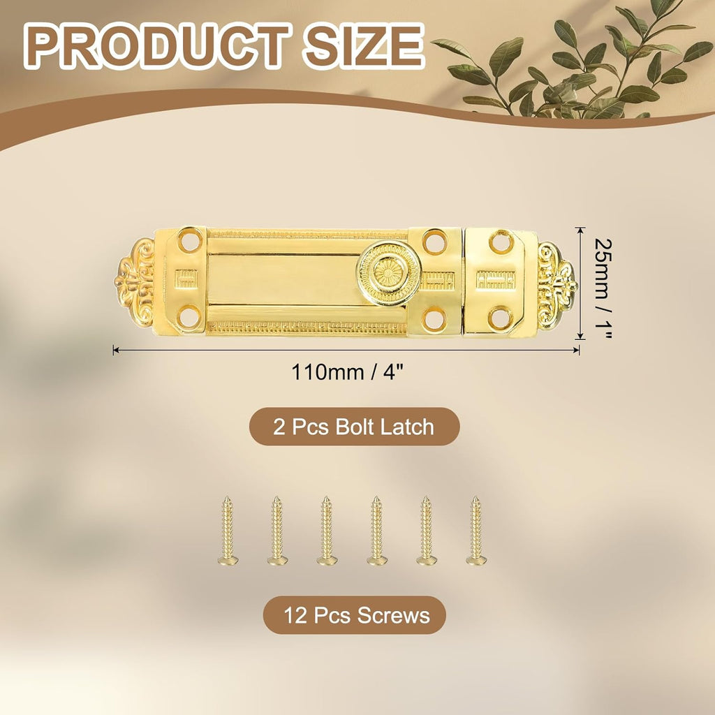 PATIKIL Barrel Bolt Latch, 2 Pack 4 Inch Slide Door Locks Zinc Alloy Gate Door Catch Bolt Latch for Bathroom Bedroom Barn Warehouse, Gold