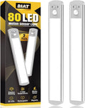 BIAT Under Cabinet Lights 2PCS, 80 LED Motion Sensor Indoor, Rechargeable Closet Lights with 3 Color Temps, Dimmable