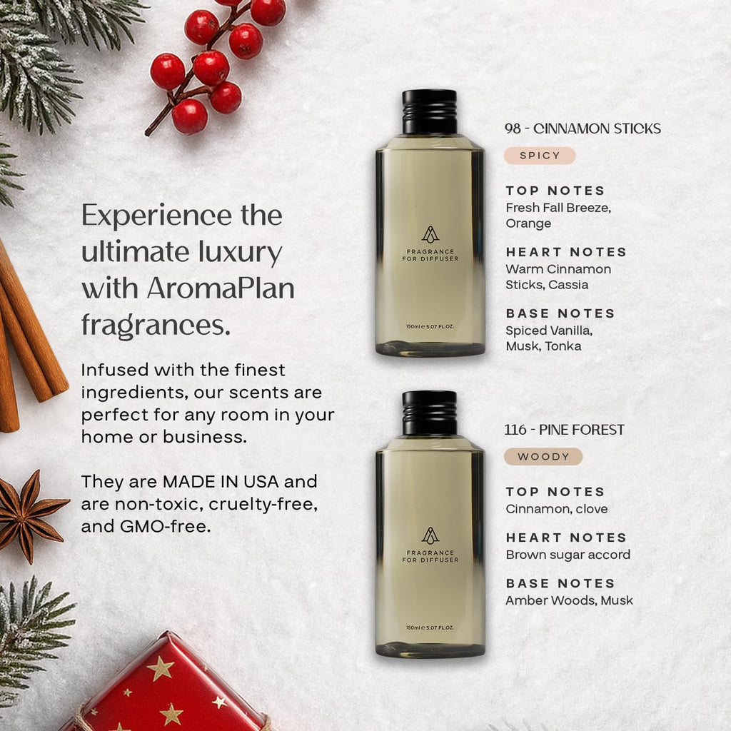 AromaPlan Hotel Scents Cinnamon & Pine Forest Christmas Kit (5 Fl Oz, 2 Pack)-Luxury Aroma & Hotel Diffuser Oil for Aromatherapy- USA Made, Bigger Bottle & Longer Lasting Fragrance