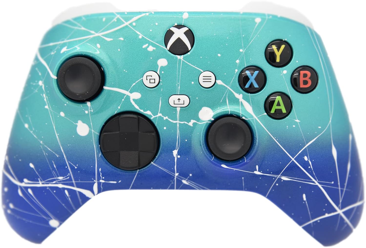 Hand Airbrushed Fade Custom Controller Compatible with Xbox Series X/S & Xbox One (Series X/S Teal & Blue White Drip)