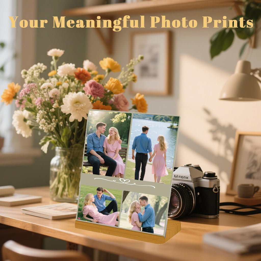 Custom Metal Photo Prints，Personalized Your Own Picture Frame, Customize Photo Prints with Wooden Base，Personalized Metal Picture Gift for Lovers，Family，Boyfriend，Friends