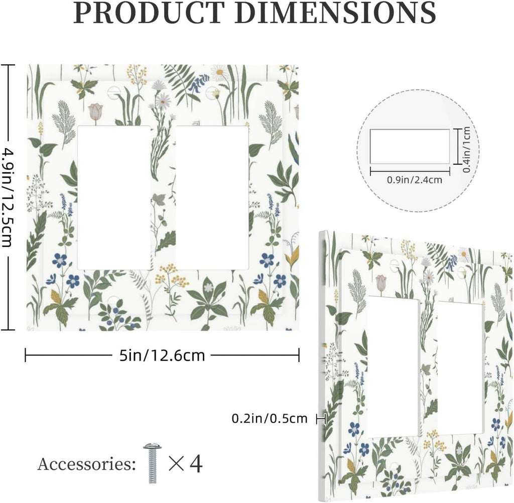Decorative Outlet Covers Floral Green Leaf Plant Flowes 2 Gang Double Gfci Rocker Electrical Wall Panels Light Switch Cover Plate For Bed Room Farmhouse Decor