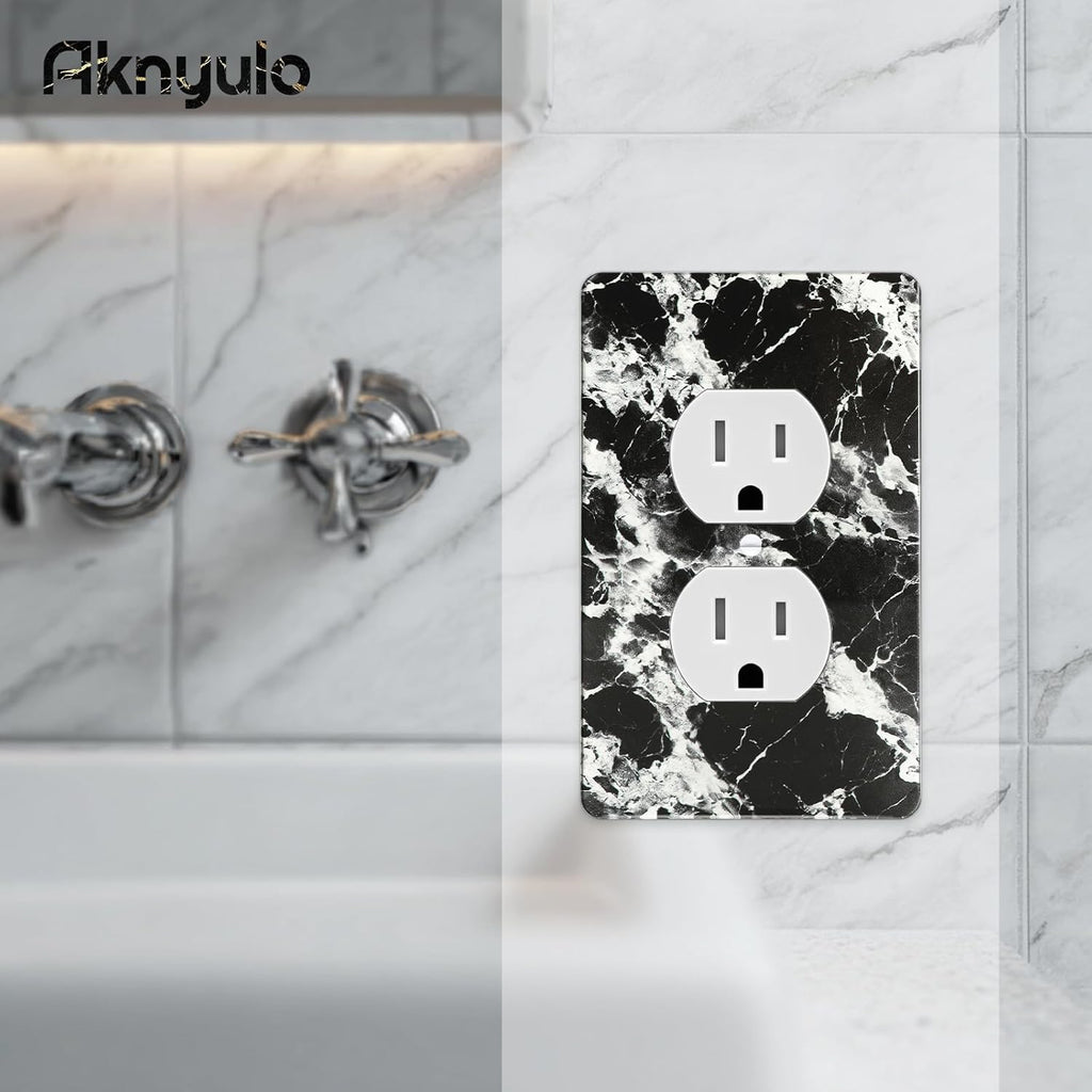 Black White Marble Pattern Acrylic Outlet Covers Light Switch Plate Decorative Wall Plate Light Switch Plate Cover Double Hole Outlet Plate Cover