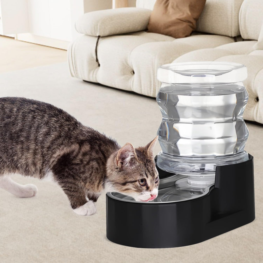 RIZZARI Dog Food Water Dispenser: 4L Large Black Stainless Steel Feeder with Triple Filter -Healthy Hydration for Pets in The Living Room - Garden and Study Room