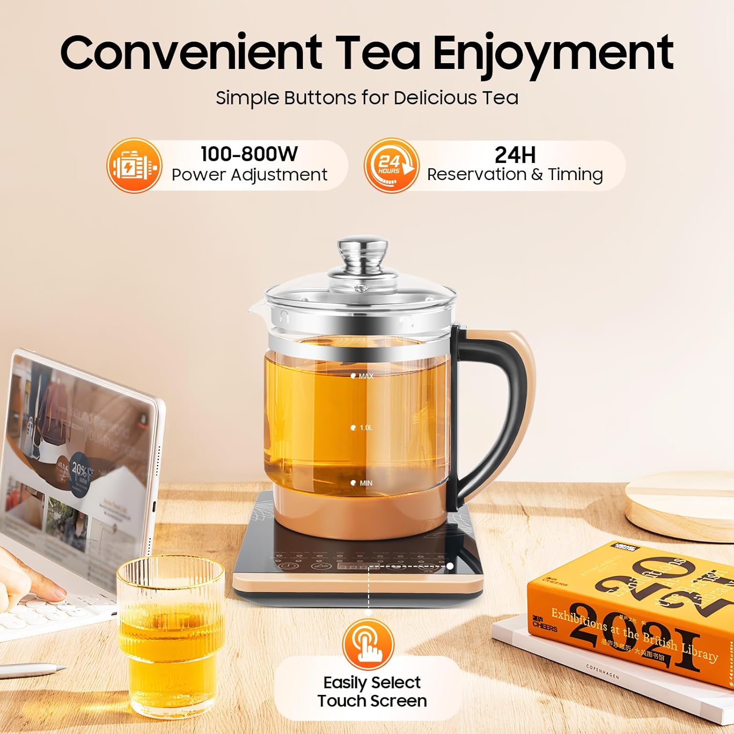 Electric Glass Kettle For Boiling Water For 1.8 L Temperature Control Tea Maker With 18 Smart Menu Bpa-Free & Boil-Dry Protection For Health Medicine Meals Scented Tea