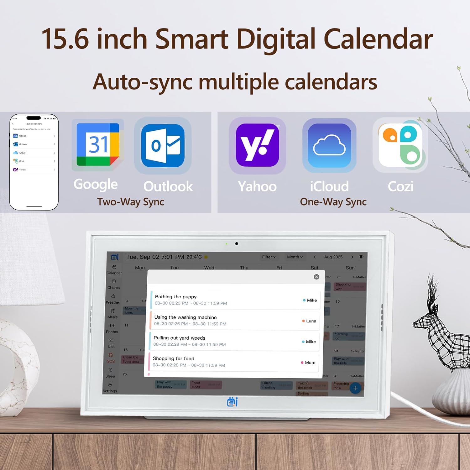 15.6 Inch Digital Calendar,Desktop&Wall Calendar Planner,Chore Chart,Meal Planning,Photo Share,Alarm Reminder,Task Rewards System,TouchScreen Smart Electronic Calender for Family Organizer- 5MP Webcam
