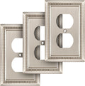 Henne Bery Sunken Pearls Heavy Duty Decorative Wall Plate Switch Plate Outlet Cover (Single Duplex, 3 Pack, Satin Nickel)