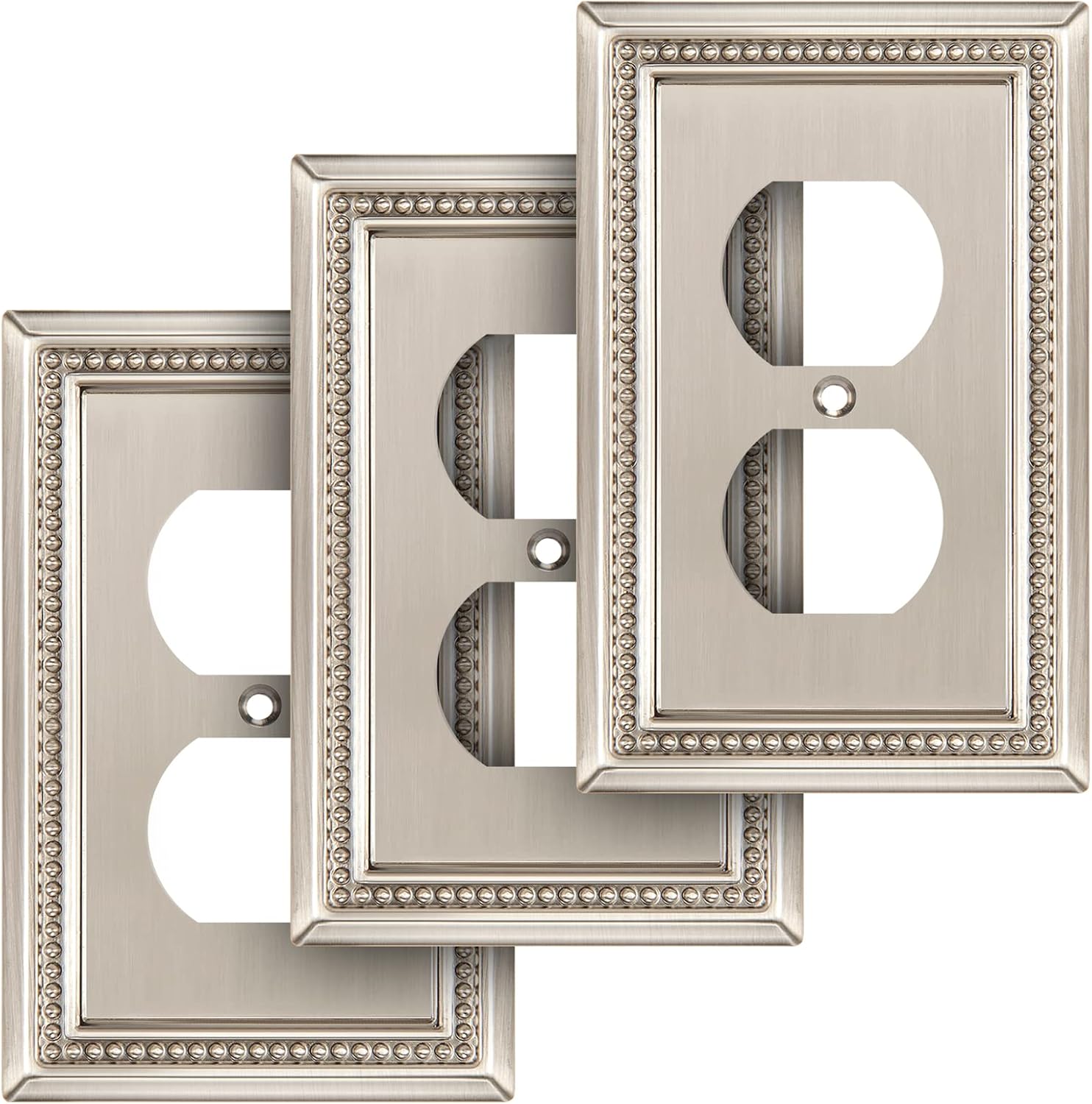 Henne Bery Sunken Pearls Heavy Duty Decorative Wall Plate Switch Plate Outlet Cover (Single Duplex, 3 Pack, Satin Nickel)