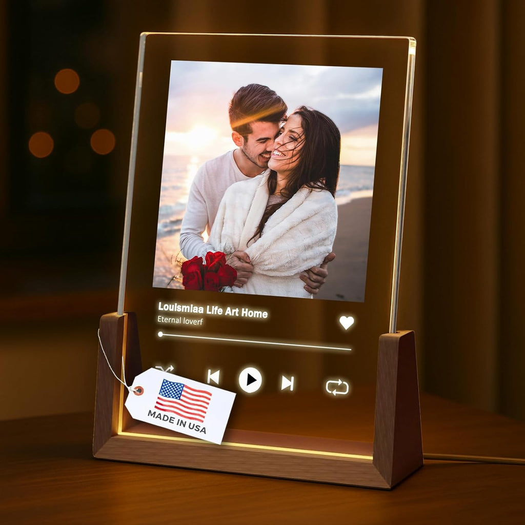LOUISMIAA Customized Picture Frames with Night Light,Personalized Ptoto Frame Anniversary Birthday Mother’s Day Father’s Day Valentine’s Gifts for Boyfriend Girlfriend Couple Same Day Shipping