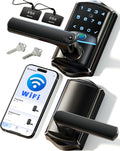 Veise VE029 WiFi Smart Lever Lock, Fingerprint Keyless Entry Door Lock with Handle, Built-in WiFi, Remote App Control, Electronic Digital Knob for Front Door and Bedroom, IP65 Waterproof, Matte Black