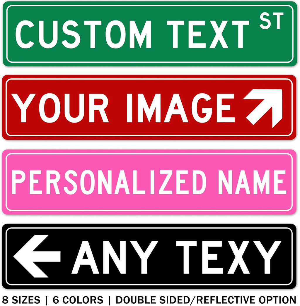 Custom Street Sign Left or Right Arrow, Double Sided/Reflective Option, 24''x6'', Personalized Road Address Large Metal Sign, Customize for Business, Office, Outdoor, Home, Delivery
