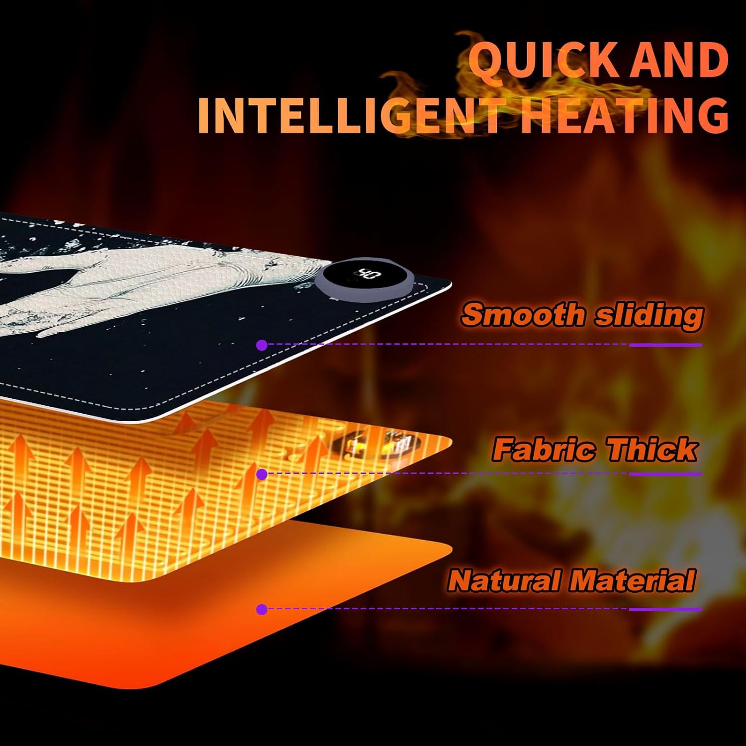 Heated Mouse Pad 31.5x13 in 3-Temp Fast Heating Desk Mat with Auto Timer Warmer for Hands Wrist Pain Relief Waterproof Keyboard Mat for Office, Gaming, Home, Butterfly Hands Art