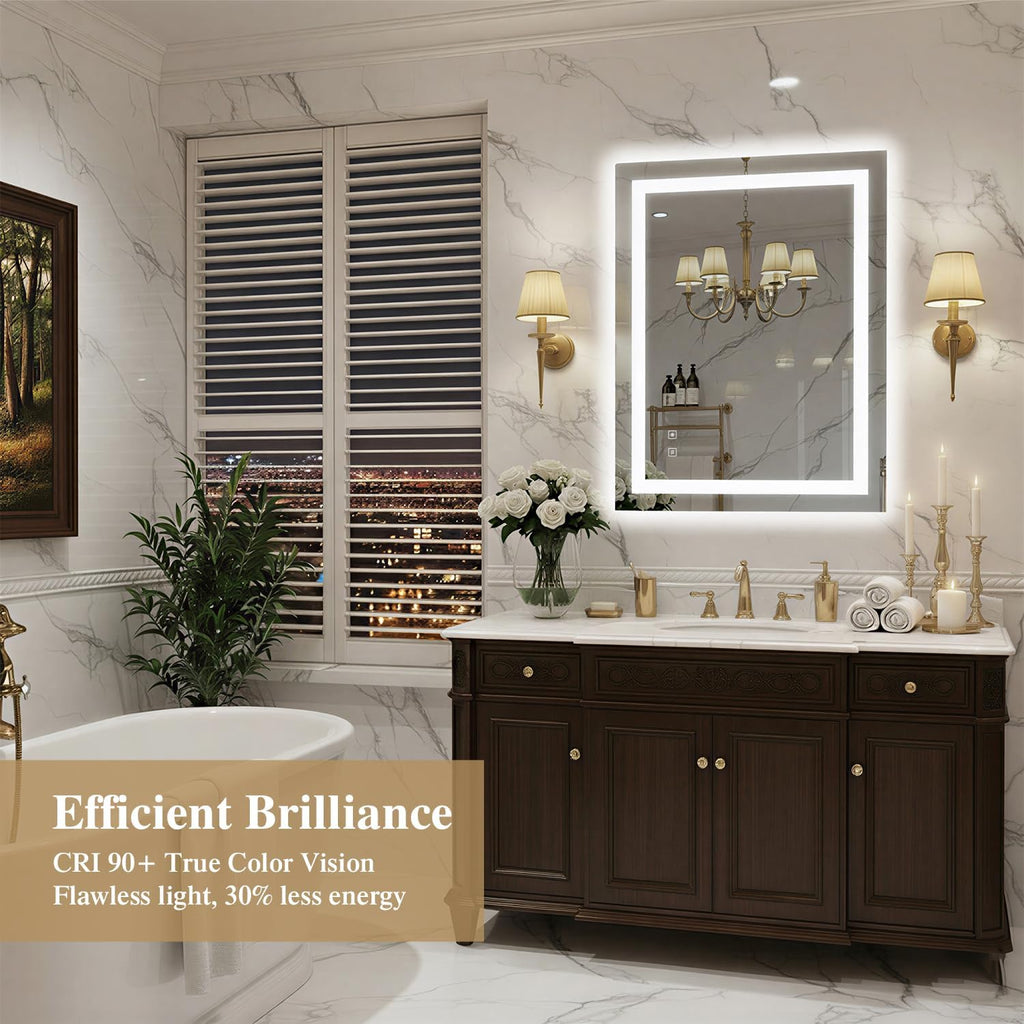 24X32 Inch LED Bathroom Mirror with Lights, Frontlit+ Backlit Bathroom Vanity Mirror for Wall, Ultra-Clear Tempered Glass, Shatter-Proof, Anti-Fog and Memory Function, ETL Listed