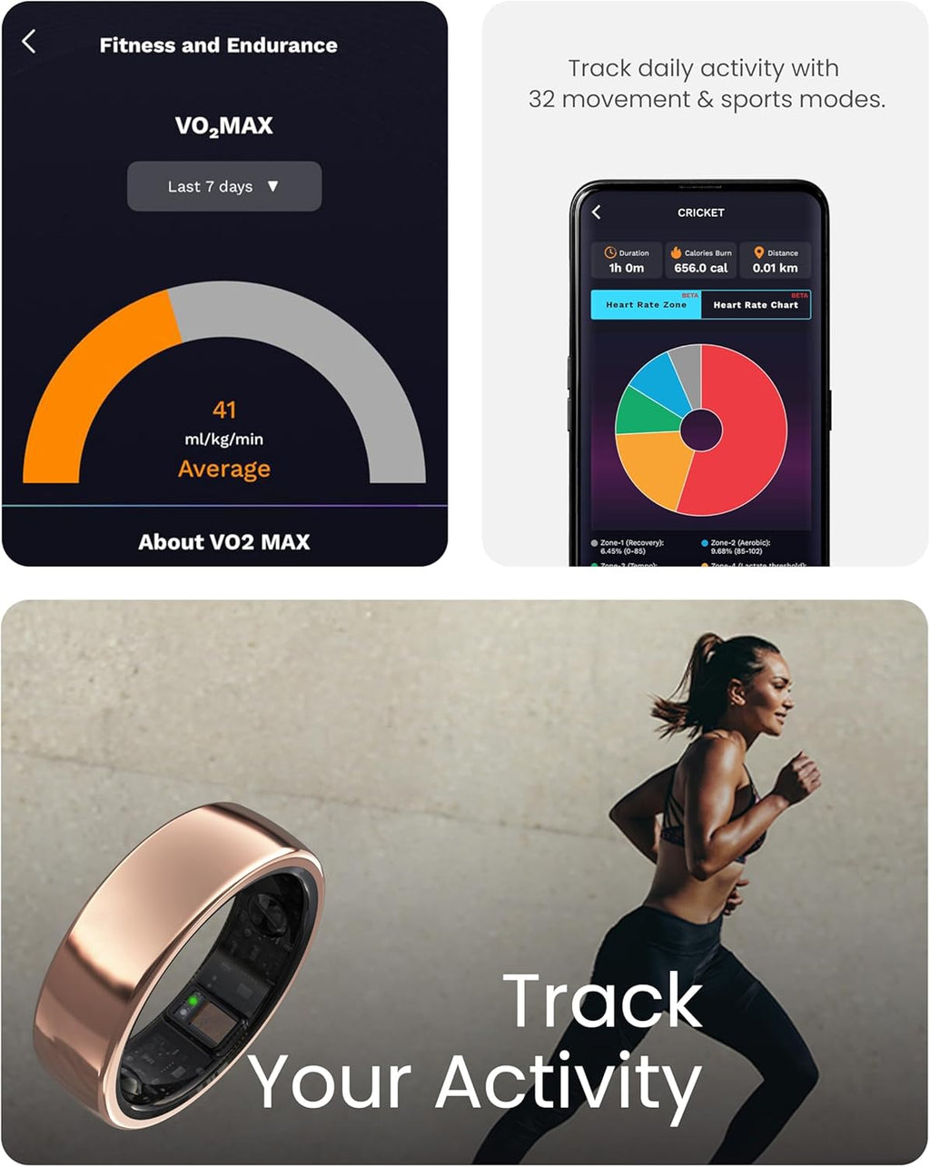 aaboRing Smart Ring, Men, Women, Track Heart Rate, Fitness, Activity, Sleep Stress Monitoring, Step Count, Up to 7 Days of Battery Life, Titanium, No App Subscription, Rose Gold 10