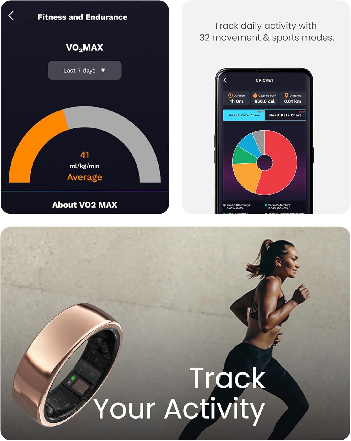aabo aaboRing Smart Ring, Men, Women, Track Heart Rate, Fitness, Activity, Sleep Stress Monitoring, Step Count, Up to 7 Days of Battery Life, Titanium, No App Subscription, Rose Gold 11